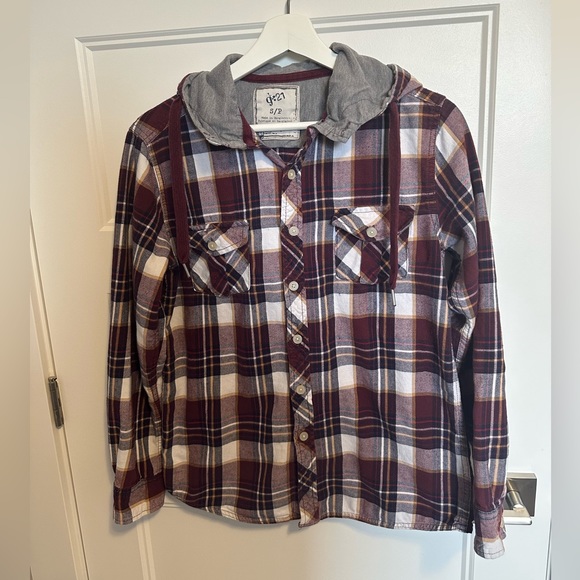 3/$15 Button Down Plaid Shirt with Hood - Picture 1 of 3